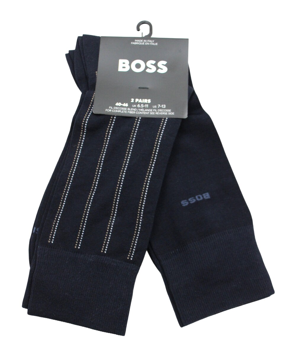Boss Socks Mens EU 43-46 Blue Stripe Dress 2 Pack Mid Calf Made In Italy